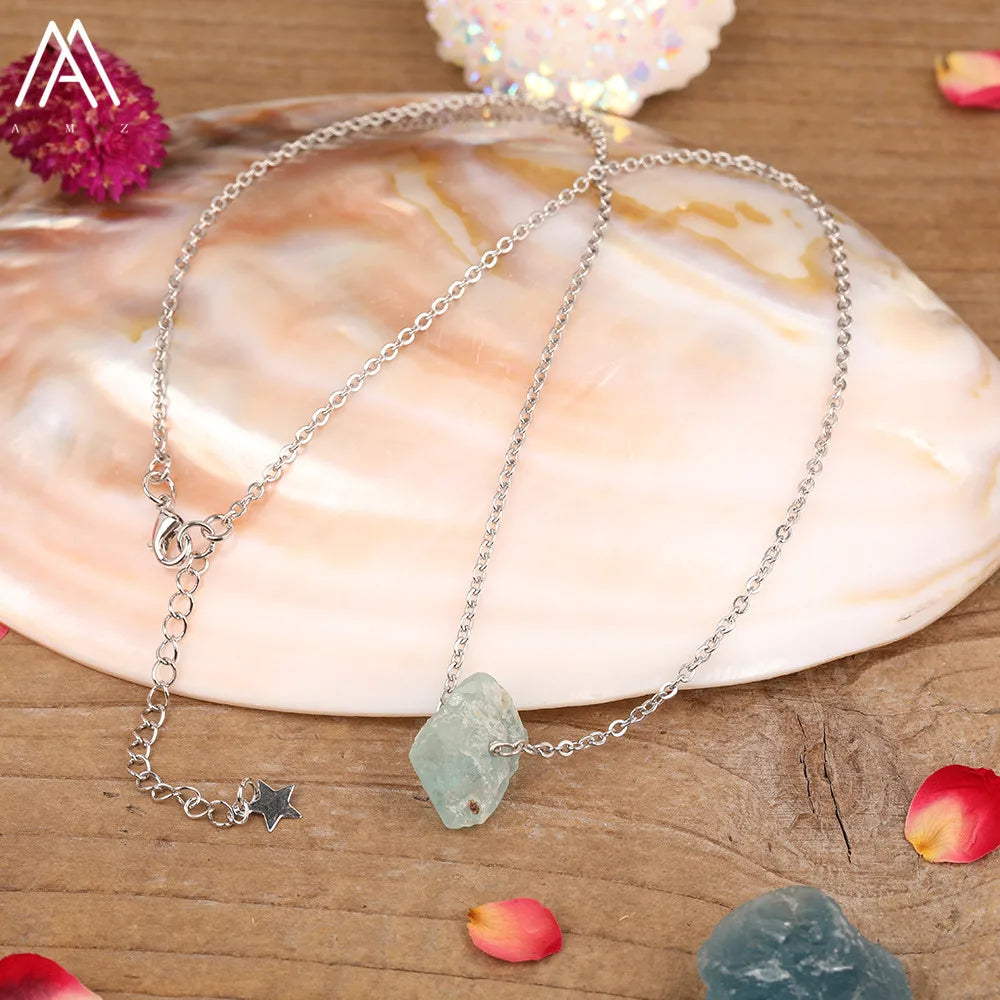 Collier Pierre Naturelle Brute – Améthyste, Citrine, Quartz Rose & Plus | Chaîne Dorée 18K