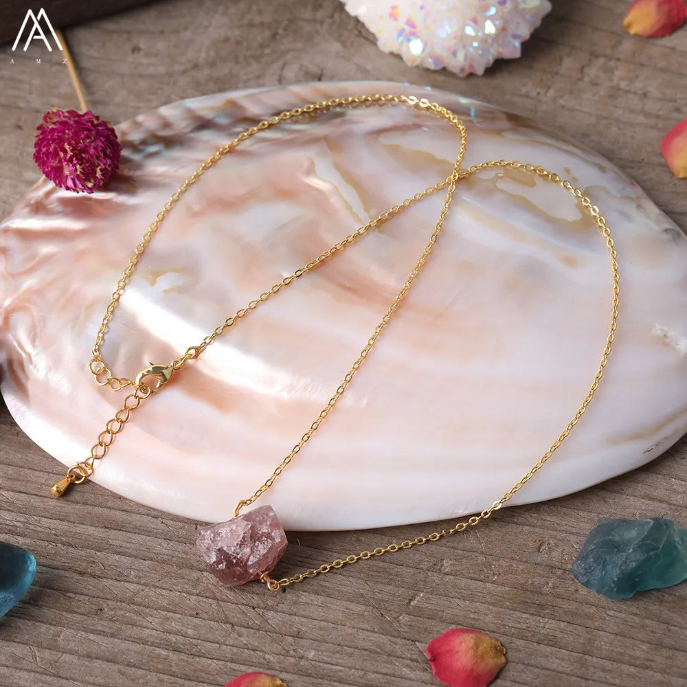 Collier Pierre Naturelle Brute – Améthyste, Citrine, Quartz Rose & Plus | Chaîne Dorée 18K