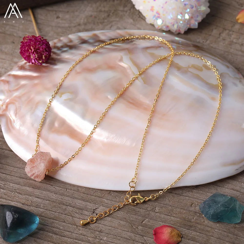 Collier Pierre Naturelle Brute – Améthyste, Citrine, Quartz Rose & Plus | Chaîne Dorée 18K