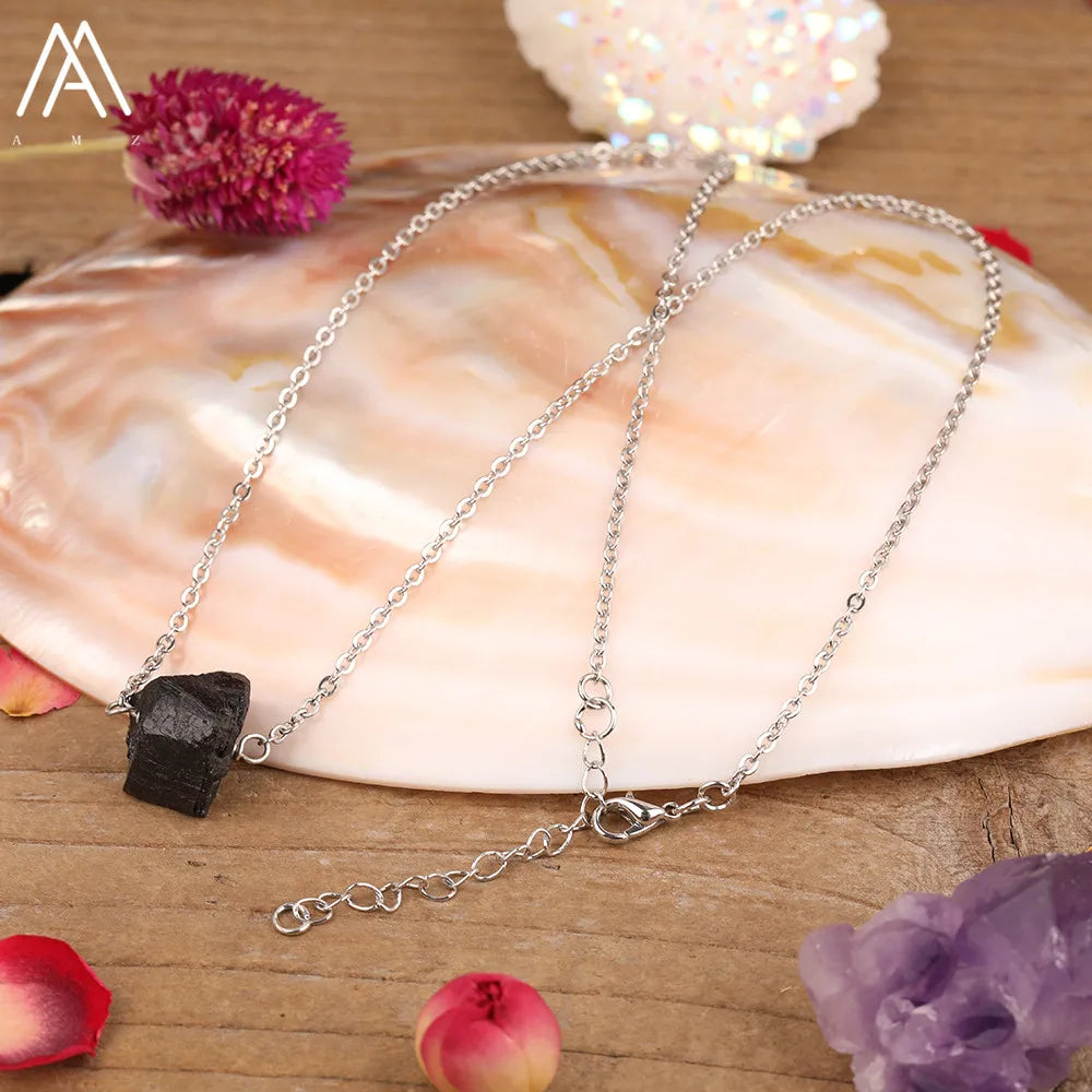 Collier Pierre Naturelle Brute – Améthyste, Citrine, Quartz Rose & Plus | Chaîne Dorée 18K