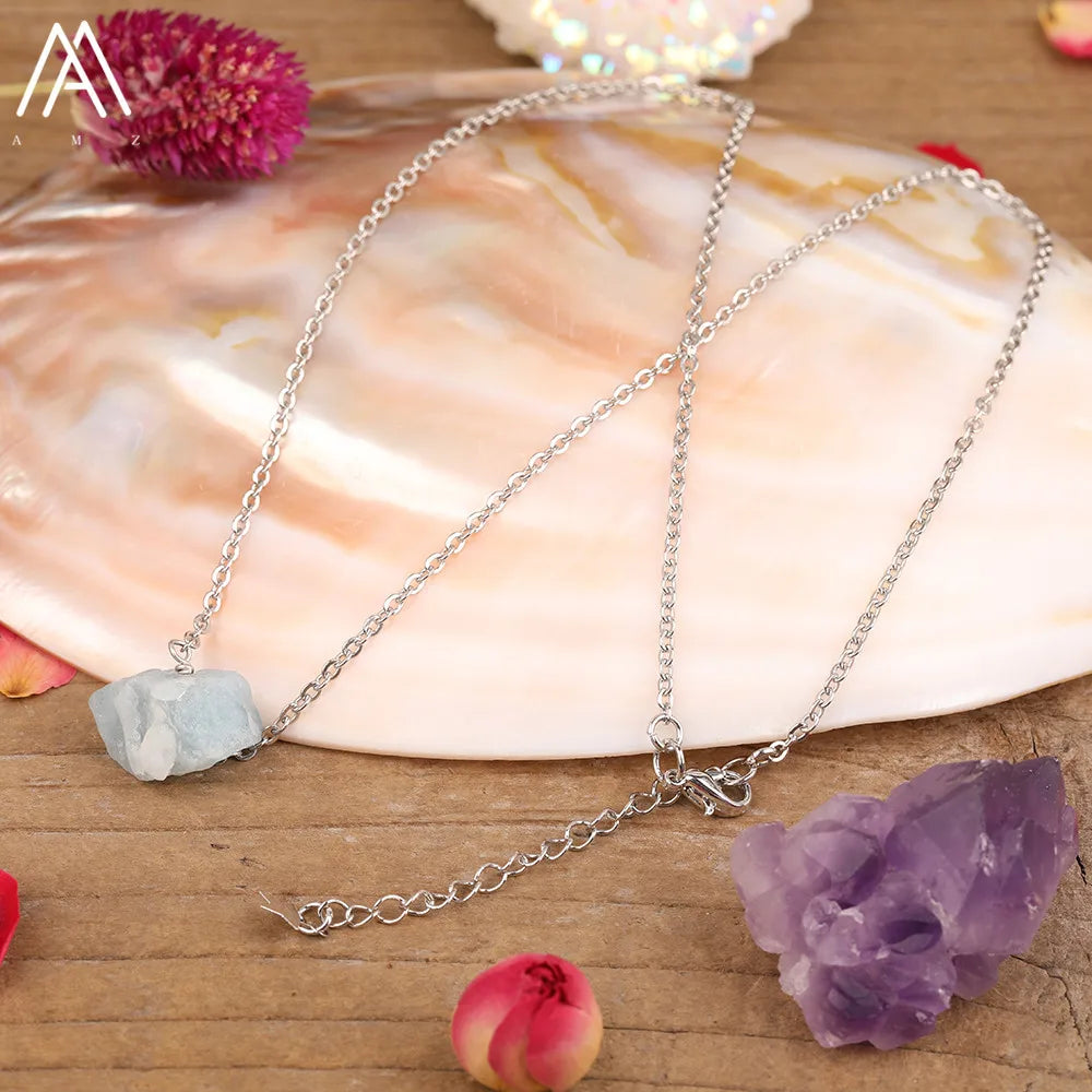 Collier Pierre Naturelle Brute – Améthyste, Citrine, Quartz Rose & Plus | Chaîne Dorée 18K
