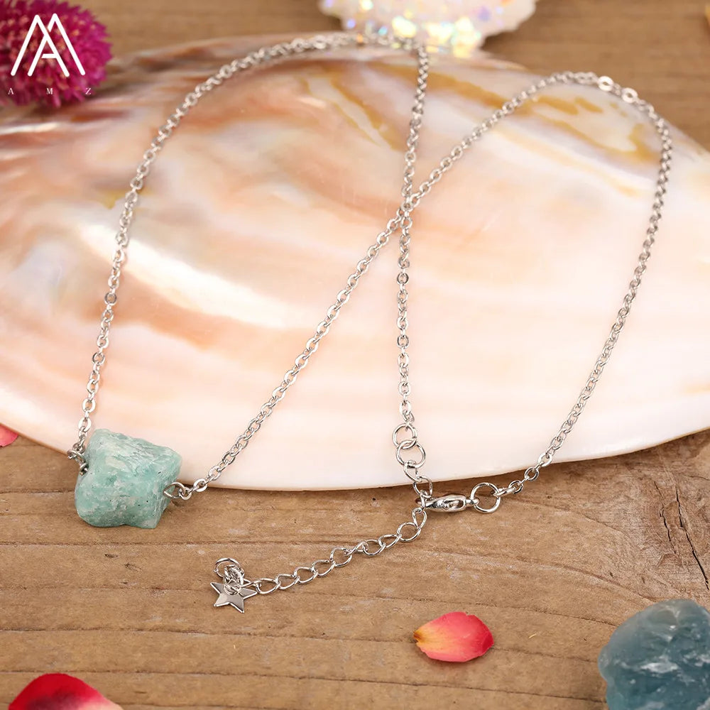Collier Pierre Naturelle Brute – Améthyste, Citrine, Quartz Rose & Plus | Chaîne Dorée 18K