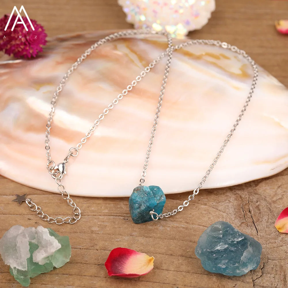 Collier Pierre Naturelle Brute – Améthyste, Citrine, Quartz Rose & Plus | Chaîne Dorée 18K