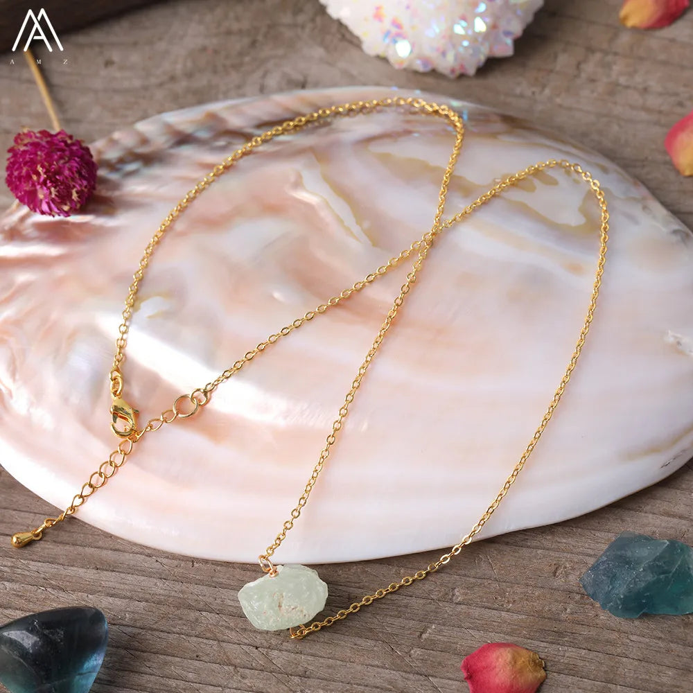 Collier Pierre Naturelle Brute – Améthyste, Citrine, Quartz Rose & Plus | Chaîne Dorée 18K