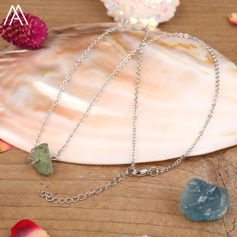 Collier Pierre Naturelle Brute – Améthyste, Citrine, Quartz Rose & Plus | Chaîne Dorée 18K