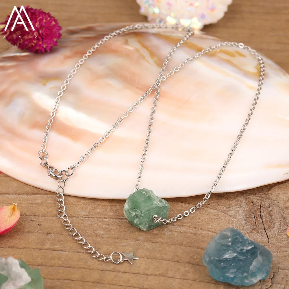 Collier Pierre Naturelle Brute – Améthyste, Citrine, Quartz Rose & Plus | Chaîne Dorée 18K
