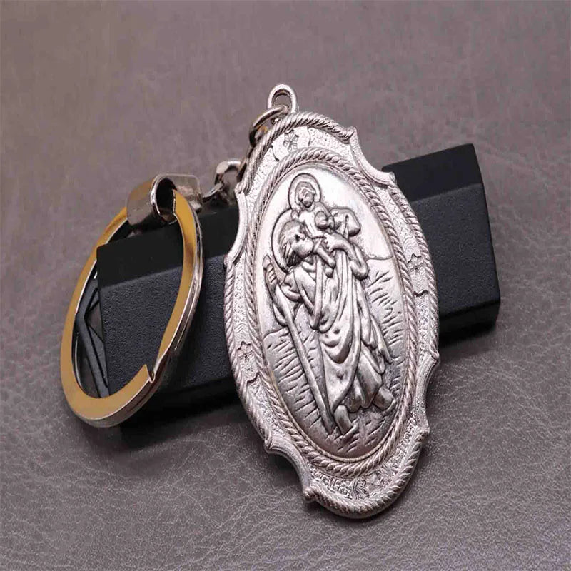 Porte-clés Saint-Christophe & Croix Jésus – Cadeau Chrétien