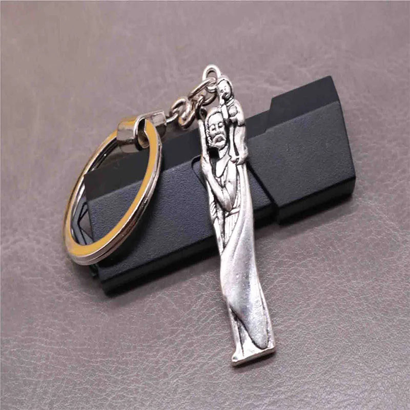 Porte-clés Saint-Christophe & Croix Jésus – Cadeau Chrétien