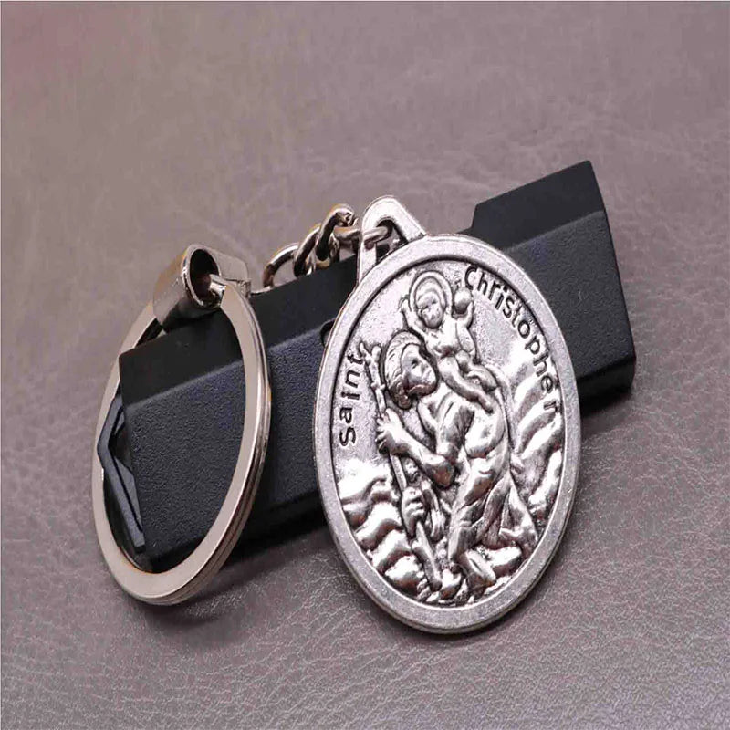 Porte-clés Saint-Christophe & Croix Jésus – Cadeau Chrétien