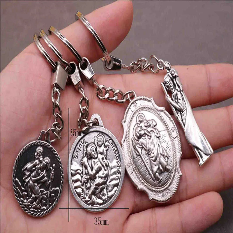 Porte-clés Saint-Christophe & Croix Jésus – Cadeau Chrétien