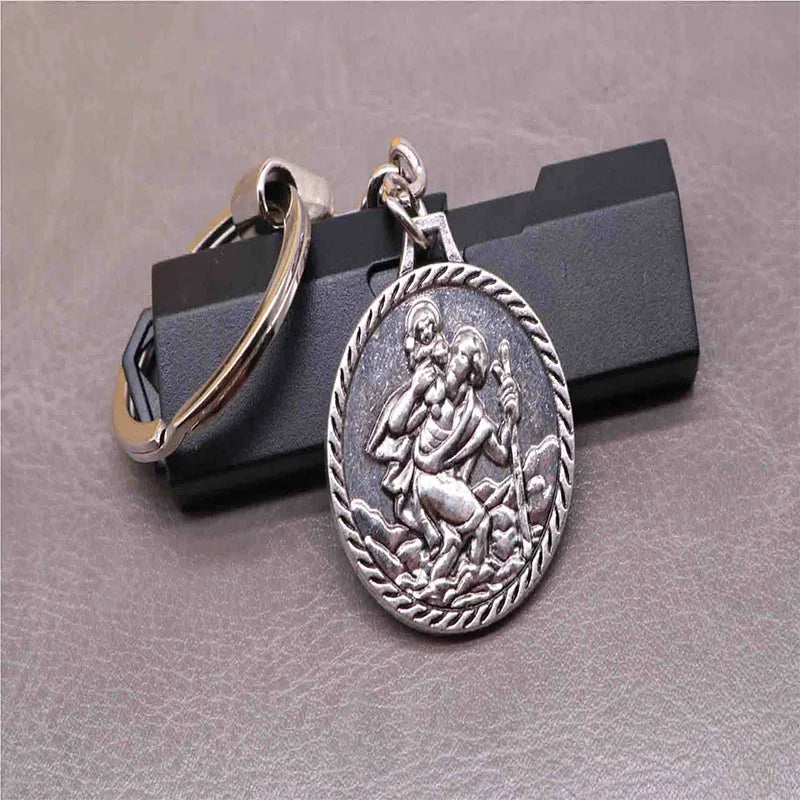 Porte-clés Saint-Christophe & Croix Jésus – Cadeau Chrétien
