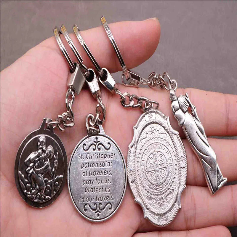 Porte-clés Saint-Christophe & Croix Jésus – Cadeau Chrétien