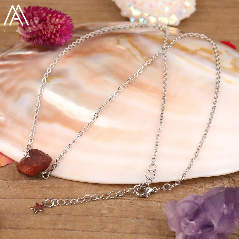 Collier Pierre Naturelle Brute – Améthyste, Citrine, Quartz Rose & Plus | Chaîne Dorée 18K
