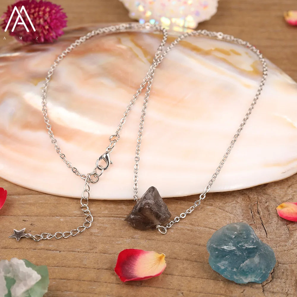 Collier Pierre Naturelle Brute – Améthyste, Citrine, Quartz Rose & Plus | Chaîne Dorée 18K