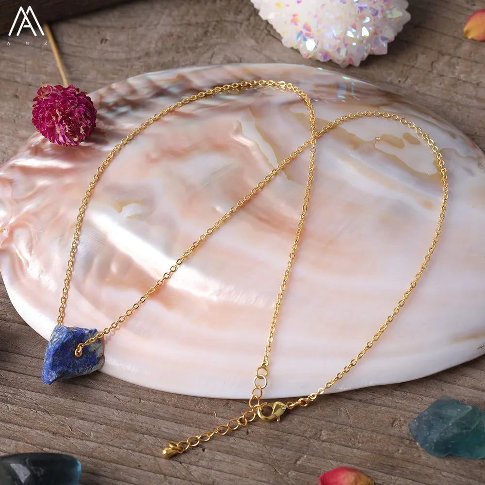 Collier Pierre Naturelle Brute – Améthyste, Citrine, Quartz Rose & Plus | Chaîne Dorée 18K