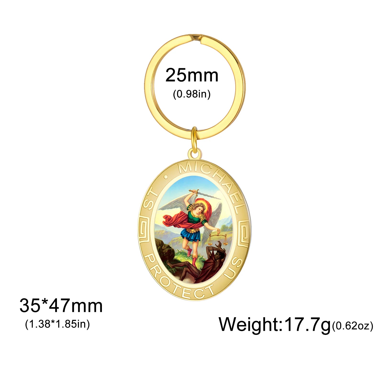 Porte-clés Saint Michel Archange – Acier Inoxydable, Or & Argent