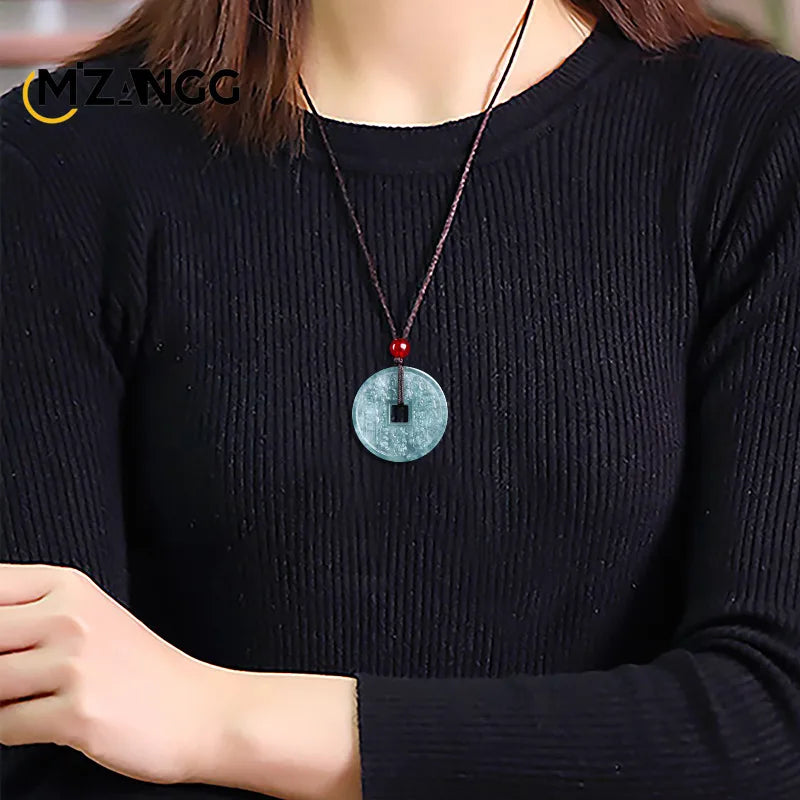 Pendentif Pièce Jade Naturel Type Glacé – Fleur Fantôme Bleu Montagne | Certifié avec Écrin | Unisexe