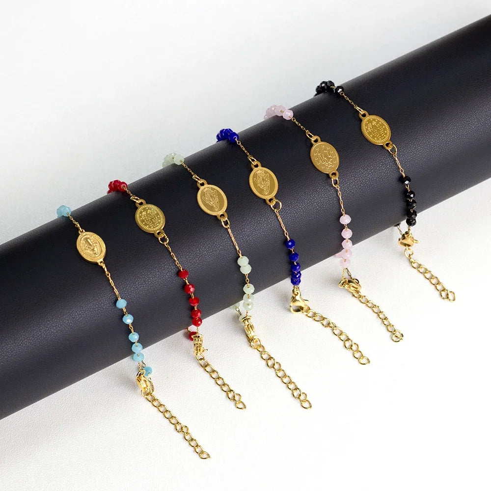 Bracelet Chapelet Croix Chrétien – Acier Inoxydable Émaillé Multicolore