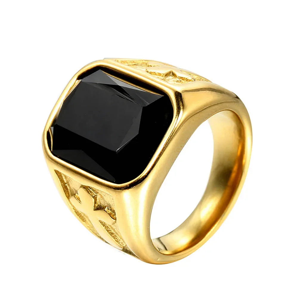 Bague Punk Croix & Pierres Colorées – Acier Inoxydable | Bijou Vintage Homme Femme