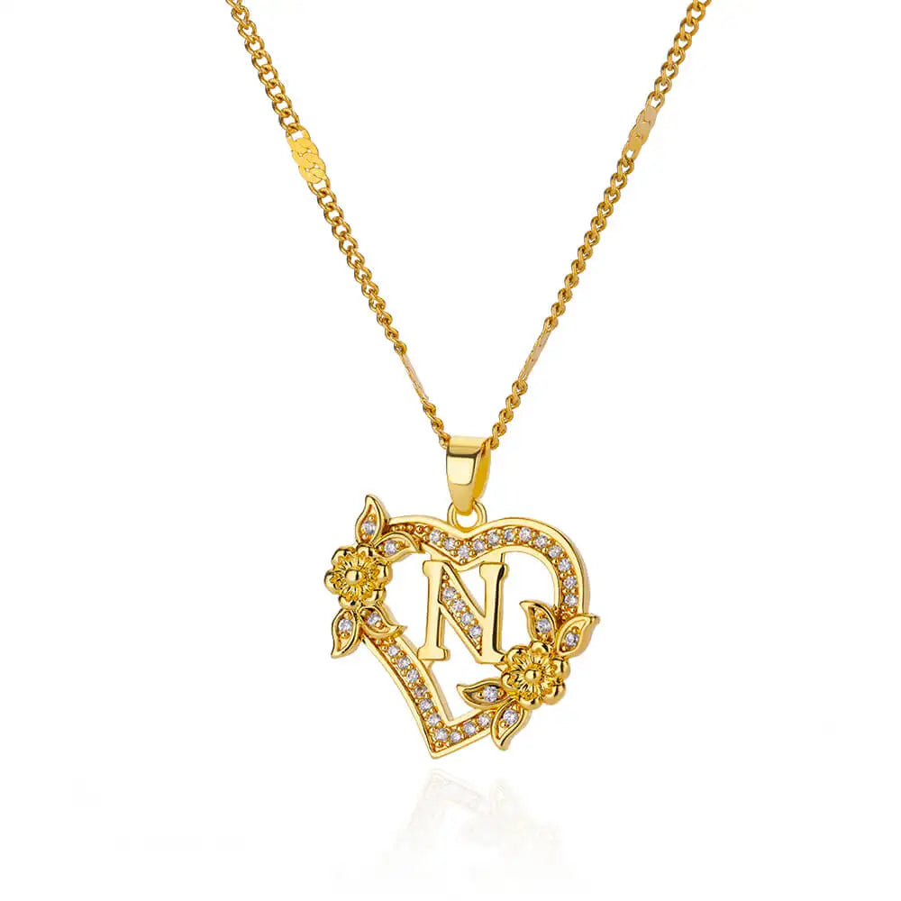 Collier Initiale Cœur – Acier Inoxydable Doré, Lettres A à Z