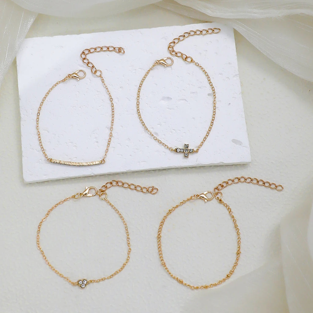 Set 4 Bracelets Multi-Couches Croix & Cœur – Zircone Cubique | Bijou Femme Cadeau