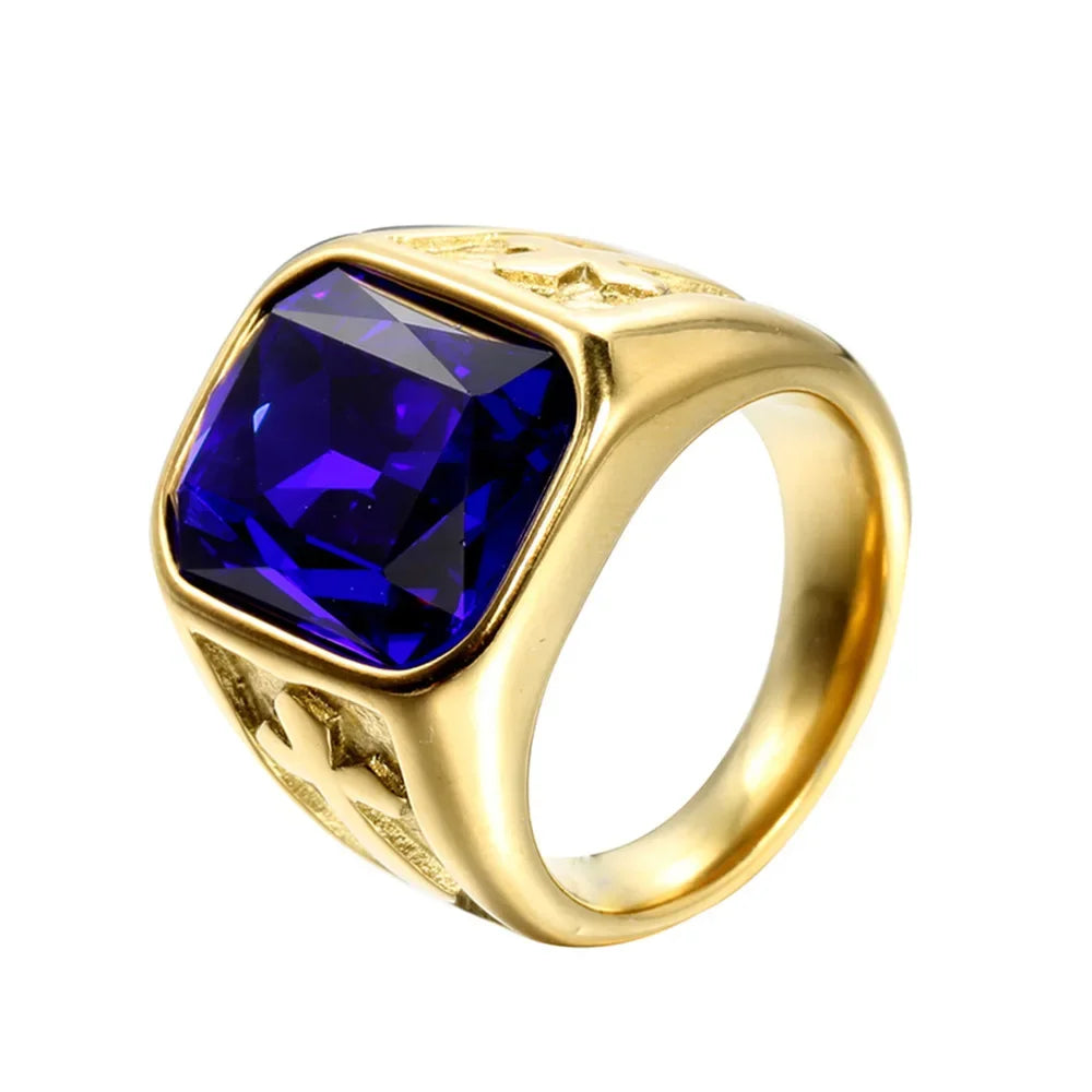 Bague Punk Croix & Pierres Colorées – Acier Inoxydable | Bijou Vintage Homme Femme