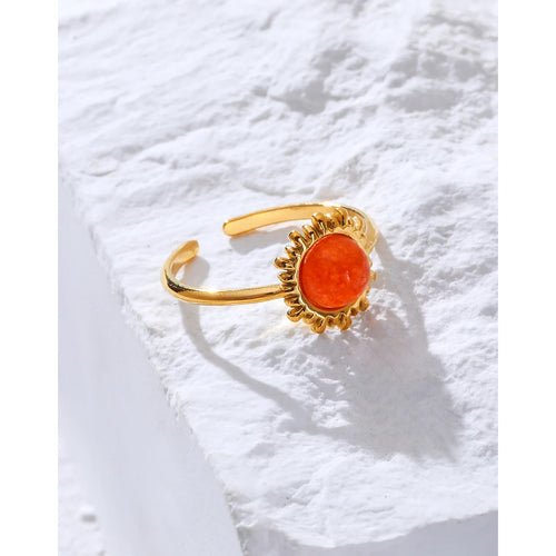 Bague Pierre Naturelle Orange – Acier Plaqué Or 18K | Bijou Luxe Femme Waterproof