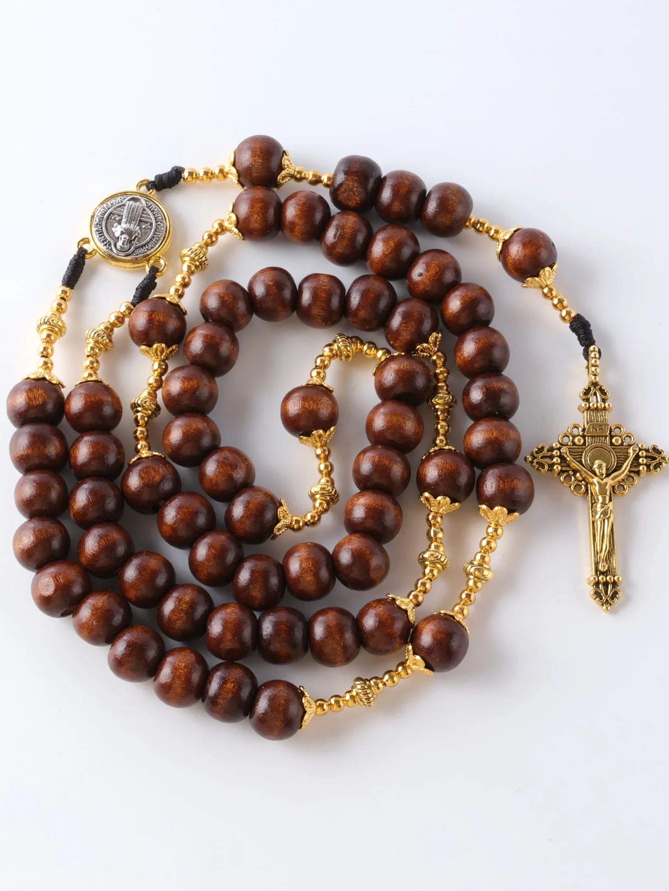 Chapelet Catholique Vintage Fait Main – 59 Perles en Bois 10mm & Croix | Style Classique
