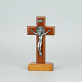 Croix en Bois Jésus & Médaille Saint-Benoît – 11 cm | Décoration Religieuse Artisanale