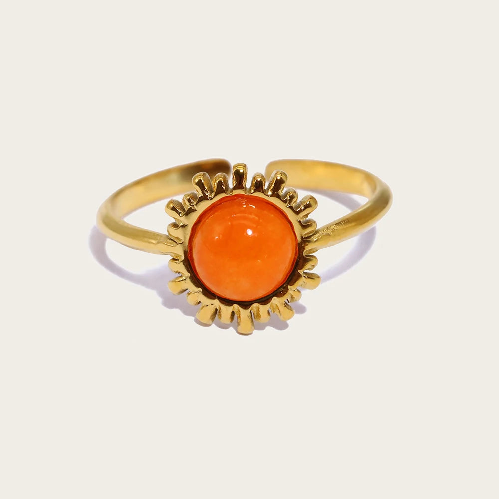 Bague Pierre Naturelle Orange – Acier Plaqué Or 18K | Bijou Luxe Femme Waterproof