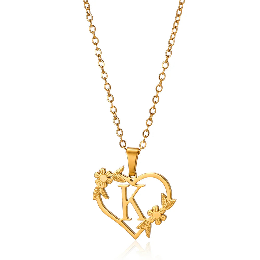 Collier Initiale Cœur – Acier Inoxydable Doré, Lettres A à Z