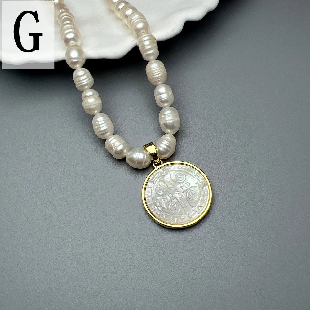 Collier Ras-de-Cou Perles Naturelles & Nacre – Vierge Marie, Sacré-Cœur, Guadalupe | Religieux Luxe