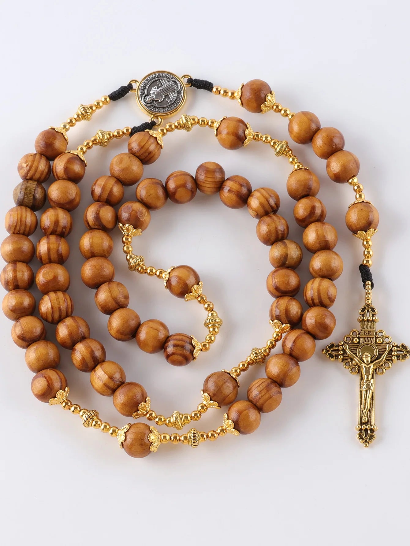 Chapelet Catholique Vintage Fait Main – 59 Perles en Bois 10mm & Croix | Style Classique
