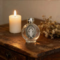 Mini Flacon d'Eau Bénite en Verre – Médaille Vierge Marie & Bouchon Doré | Cadeau Catholique