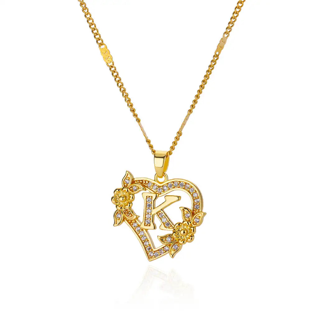 Collier Initiale Cœur – Acier Inoxydable Doré, Lettres A à Z