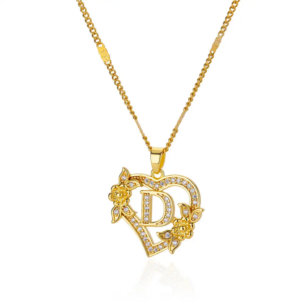 Collier Initiale Cœur – Acier Inoxydable Doré, Lettres A à Z
