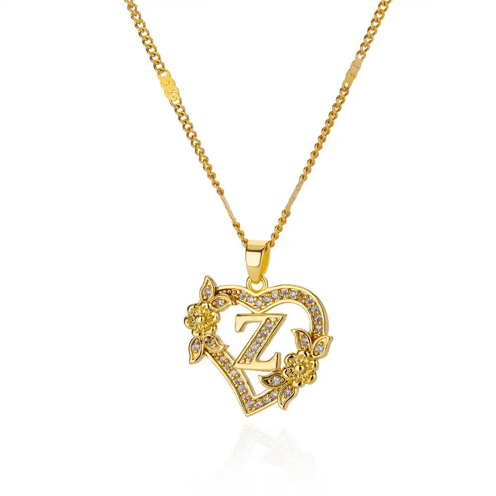 Collier Initiale Cœur – Acier Inoxydable Doré, Lettres A à Z