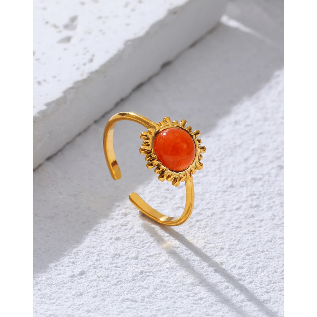 Bague Pierre Naturelle Orange – Acier Plaqué Or 18K | Bijou Luxe Femme Waterproof