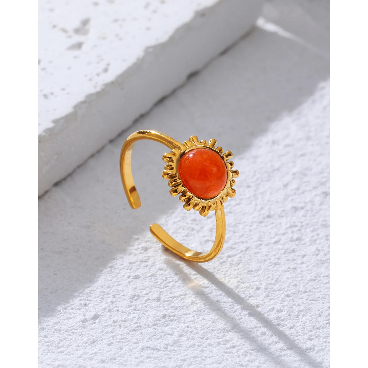 Bague Pierre Naturelle Orange – Acier Plaqué Or 18K | Bijou Luxe Femme Waterproof