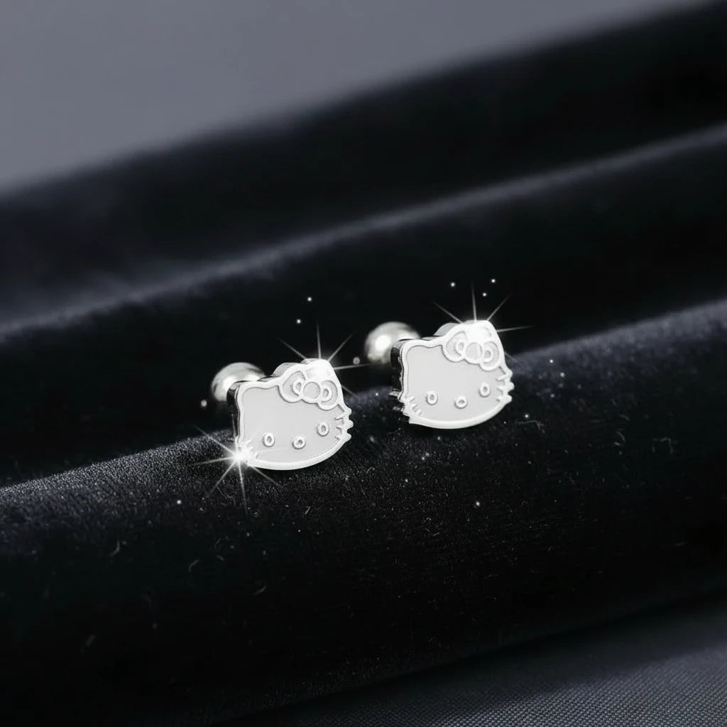 Boucles d'Oreilles Hello Kitty – Acier Titane | Bijou Tendance & Mignon