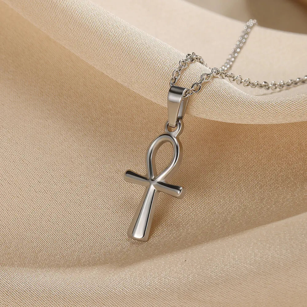 Collier Croix Ankh Égyptienne – Symbole de Vie Acier Inoxydable Doré | Ras-de-Cou Unisexe