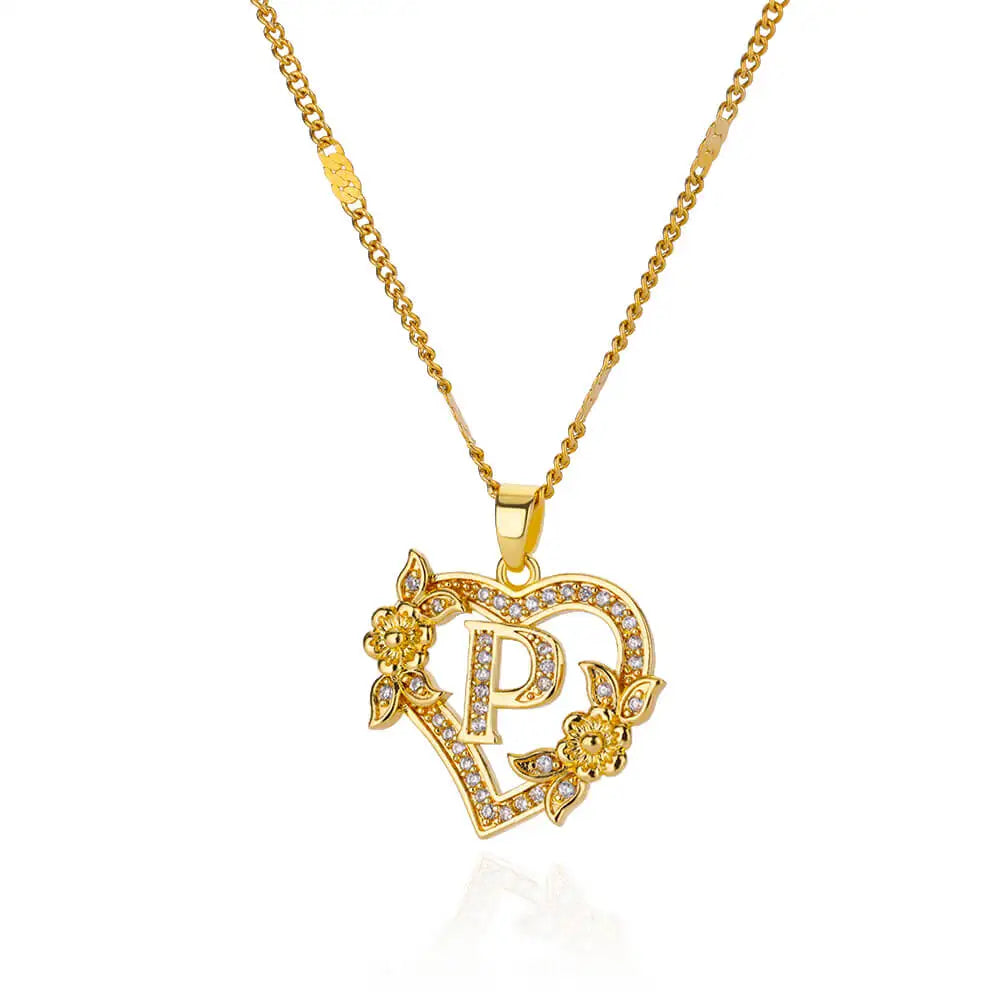 Collier Initiale Cœur – Acier Inoxydable Doré, Lettres A à Z