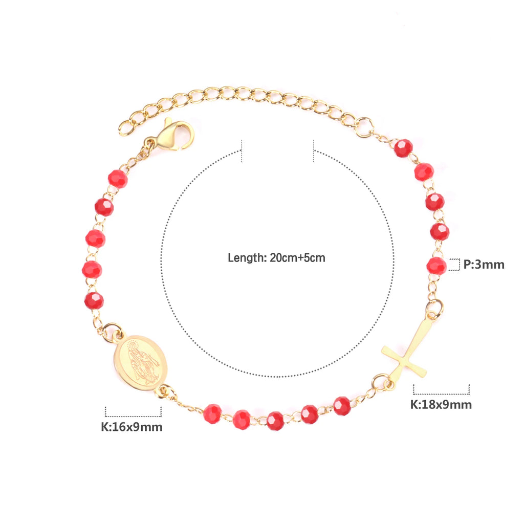 Bracelet Chapelet Croix Chrétien – Acier Inoxydable Émaillé Multicolore