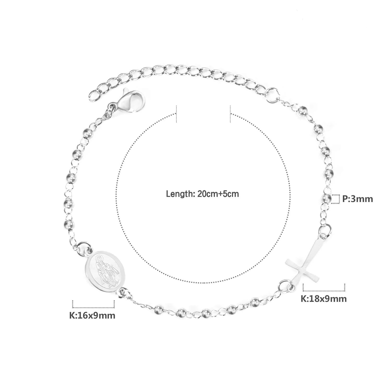 Bracelet Chapelet Croix Chrétien – Acier Inoxydable Émaillé Multicolore