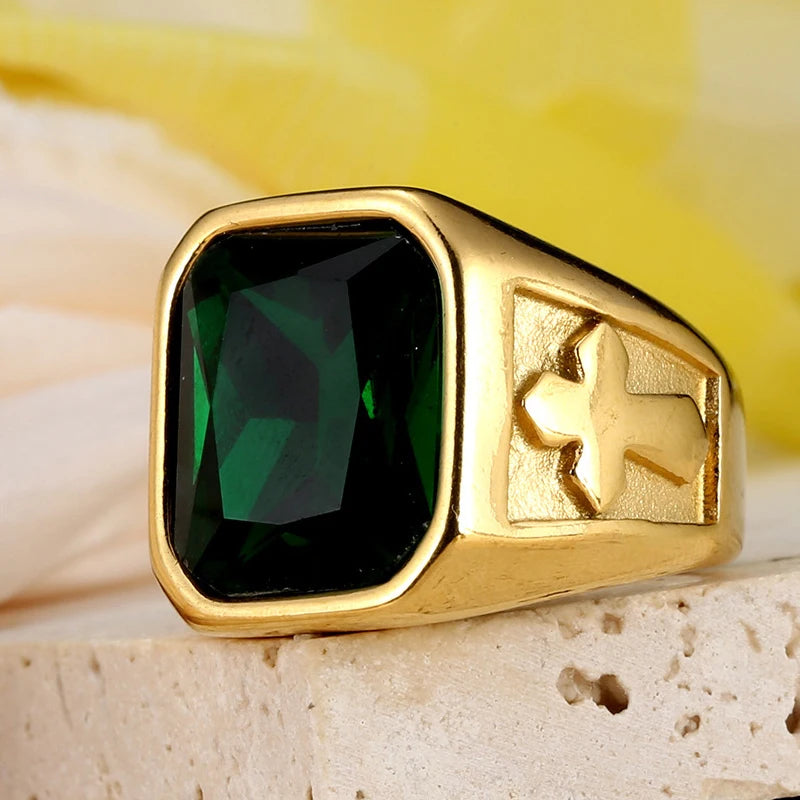 Bague Punk Croix & Pierres Colorées – Acier Inoxydable | Bijou Vintage Homme Femme