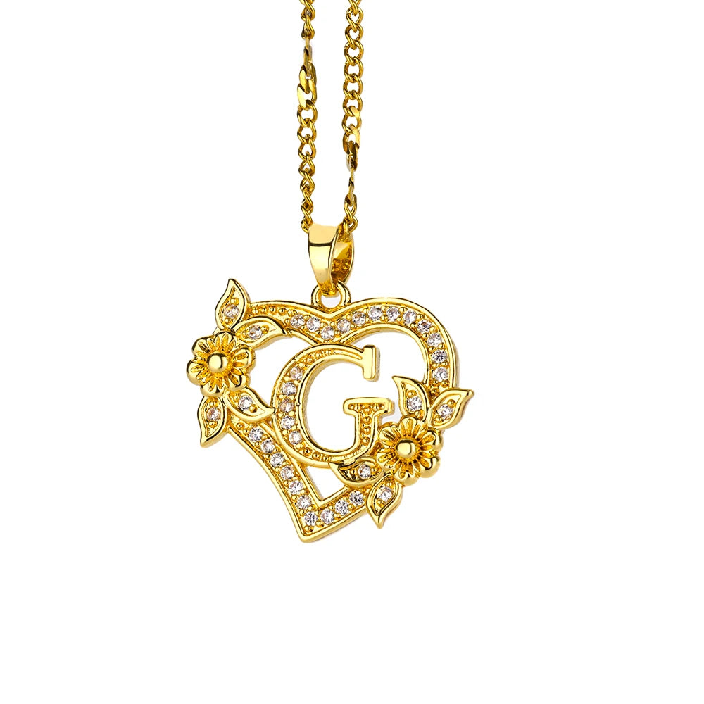 Collier Initiale Cœur – Acier Inoxydable Doré, Lettres A à Z