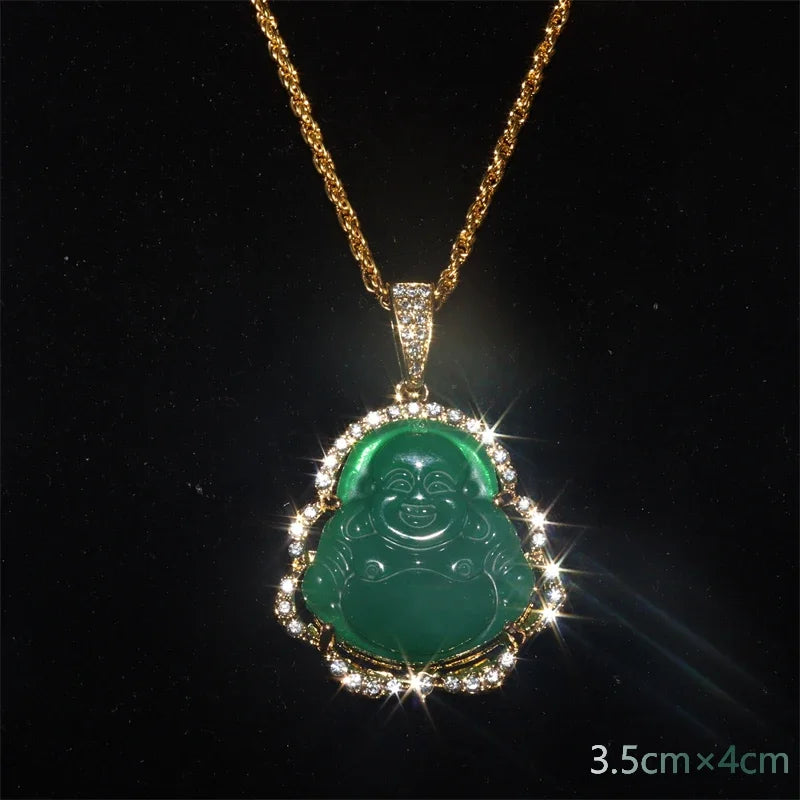 Collier Pendentif Statue Jésus Imitation Jade Vert Émeraude – Amulette Chrétienne | Unisexe