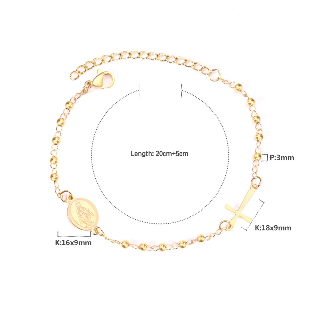 Bracelet Chapelet Croix Chrétien – Acier Inoxydable Émaillé Multicolore