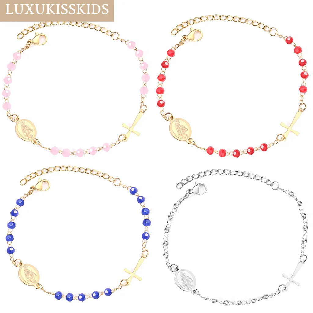 Bracelet Chapelet Croix Chrétien – Acier Inoxydable Émaillé Multicolore