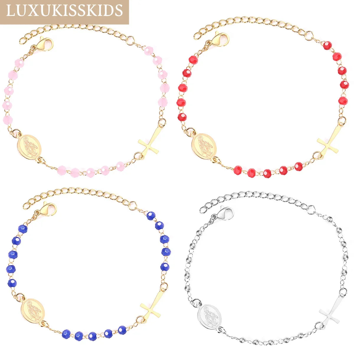 Bracelet Chapelet Croix Chrétien – Acier Inoxydable Émaillé Multicolore